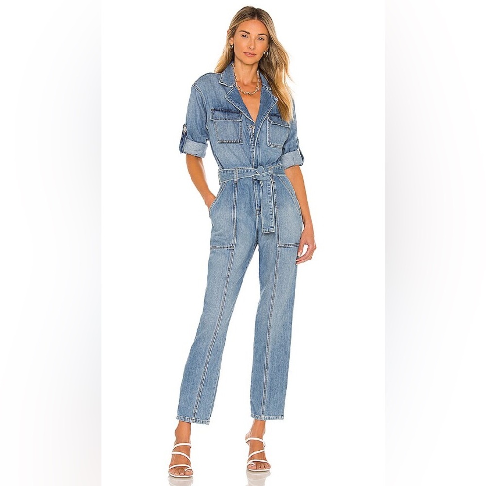 Jonathan Simkhai Beck Denim Jumpsuit Women's Size 6 Casual Belt Revolve Utility